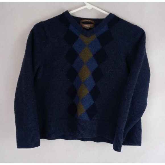 Merona Boy's Blue & Green Argyle Pullover 100% Merino Wool Sweater Size Large - Picture 1 of 6